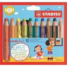 STABILO Színes ceruza készlet, kerek, vastag, STABILO "Woody 3 in 1", 10 különböző szín színes ceruza