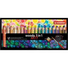 STABILO Színes ceruza készlet, kerek, vastag, STABILO Woody ARTY 3 in 1, 18 különböző szín (TST880181) színes ceruza