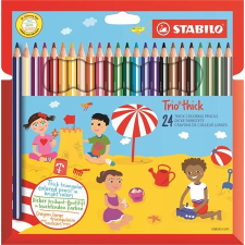 STABILO Színes ceruza készlet, vastag, háromszögletű, hegyezővel,  "Trio", 24 különböző szín színes ceruza