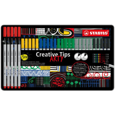 STABILO Tűfilc készlet, fém doboz, STABILO &quot;Creative Tips ARTY&quot;, 6 különböző szín, 5 különböző vastagság filctoll, marker