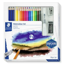 STAEDTLER Akvarell ceruza készlet, ecsettel, radírral, hegyezővel, grafitceruzával, STAEDTLER® "146 10C", 12 különböző szín ceruza