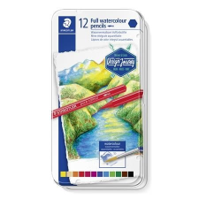STAEDTLER Akvarell ceruza készlet, fém doboz, hatszögletű, STAEDTLER "146 10G", 12 különböző szín akvarell