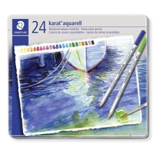 STAEDTLER Akvarell ceruza készlet, fém doboz, STAEDTLER "Karat 125", 24 különböző szín akvarell
