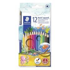 STAEDTLER Akvarell ceruza készlet, hatszögletű, ecsettel, STAEDTLER &quot;Noris® aquarell 144 10&quot;, 12 különböző szín akvarell