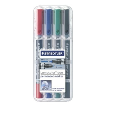 STAEDTLER Alkoholos marker készlet, F/M, 0,6/1,5 mm, kúpos, kétvégű, STAEDTLER &quot;Lumocolor Duo&quot;, 4 különböző szín filctoll, marker