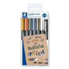 STAEDTLER Dekormarker, 1-6 mm, kúpos, ajándék tusfilccel, STAEDTLER &quot;Design Journey Metallic Brush&quot;, 6 különböző metál szín filctoll, marker