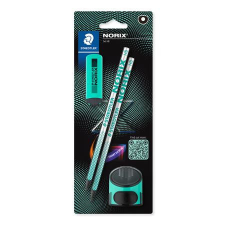STAEDTLER Grafitceruza készlet, hegyezővel, radírral, HB, STAEDTLER &quot;Norix® 181&quot;, franciazöld ceruza