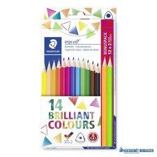 STAEDTLER Színes ceruza készlet, háromszögletű, ajándék 2 db színes ceruzával, STAEDTLER "Ergo Soft", 14 különböző szín színes ceruza
