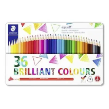 STAEDTLER Színes ceruza készlet, háromszögletű, fémdobozos, STAEDTLER "Ergo Soft 157", 36 különböző szín - ... színes ceruza