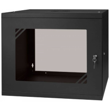  Stalflex RC19-9U-450GB 19" 9U 450 mm mély lapra szerelt fekete üveg ajtós fali rack szekrény egyéb hálózati eszköz