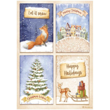 Stamperia Rizspapír A4 - Winter Valley - 4 Cards Fox - Rice Paper (1 ív) decoupage papír