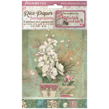 Stamperia Rizspapír készlet A6 - Orchids and Cats - Rice Paper Backgrounds (8 ív) decoupage papír