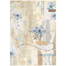 Stamperia Secret Diary Rizspapír A4 blue flower Rice Paper (1 ív) decoupage papír