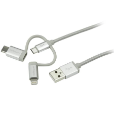 Startech USB-A - Lightning + USB-C + Micro USB (apa - apa) töltőkábel 1m - Fehér mobiltelefon kellék