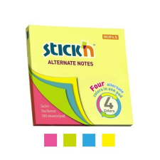 Stick'n Öntapadó jegyzettömb STICK`N 76x76mm neon mix 100 lap jegyzettömb