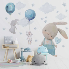 Stickers Shop Falmatrica nyuszikák lufikkal felhők csillagok kék gyerekszoba dekoráció