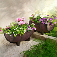 STR Kerti Ültethető hordó tölgy színben 41x29x19 cm dekorációs kellék