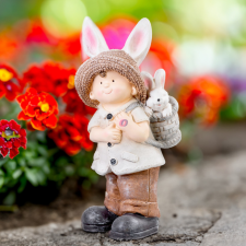 STR XL Kerti figura fiú nyuszival, kerámia 48 cm dekorációs kellék