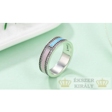  Strasszos ezüst gyűrű pink-kék, 7-es méret gyűrű