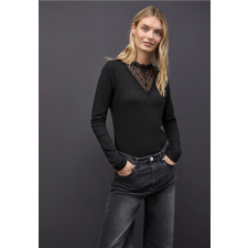 STREET ONE női pulóver - Csipkés nyakú, fekete vékony anyagú 324326-10001 női pulóver, kardigán