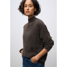 STREET ONE női pulóver - egyszínű sötétbarna, puha tapintású, hosszú ujj 303480-16866