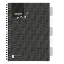 Street Spirálfüzet STREET Pad regiszteres A/4 vonalas 100 lapos fekete füzet