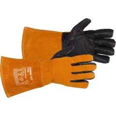 STREND PRO Industrial Hegesztőkesztyű, Strend Pro Industrial Fido, narancssárga/fekete, méret: 8/M, kecskebőr, pamut és gyapjú bélés, EN 388 és EN 407, 4 pár