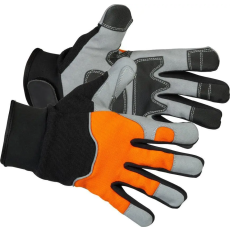 Strend pro Védőkesztyű, Strend Pro Arvilo High Vision, narancssárga/fekete/szürke, méret: 09/L, textil és szintetikus bőr, fényvisszaverő elemekkel, 1 pár