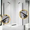 Stuxi Milano Easy Black Kombi Plus 2 Walk-in zuhanyfal, 130x70 cm, 8 mm vastag vízlepergető biztonsági üveggel, helytakarékos stabilizátorral, 2 polccal