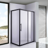 Stuxi Nizza Black 140x70 aszimmetrikus szögletes tolóajtós zuhanykabin 6 mm vízlepergető biztonsági üveggel, fekete elemekkel, 200 cm magas