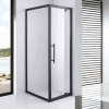 Stuxi Torino Black 70x80 aszimmetrikus szögletes nyílóajtós zuhanykabin 6 mm vízlepergető biztonsági üveggel, matt fekete elemekkel, 200 cm magas