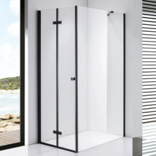 Stuxi Verona Black 100x120 aszimmetrikus csuklóajtós zuhanykabin 6 mm vízlepergető biztonsági üveggel, fekete kád, zuhanykabin