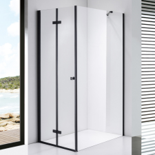 Stuxi Verona Black 70x120 aszimmetrikus csuklóajtós zuhanykabin 6 mm vízlepergető biztonsági üveggel, fekete kád, zuhanykabin