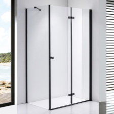 Stuxi Verona Black 80x70 aszimmetrikus csuklóajtós zuhanykabin 6 mm vízlepergető biztonsági üveggel, fekete kád, zuhanykabin