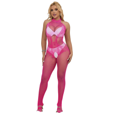 SUBBLIME BODYSTOCKINGS SUBBLIME - csipkés, nyitott bodystocking, magas nyakú, rózsaszín harisnya