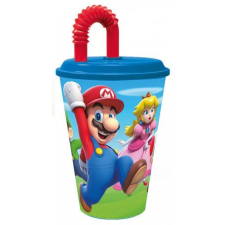 Super Mario szívószálas pohár, műanyag 430 ml babaétkészlet