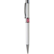 Swarovski Golyóstoll, fehér, középen rózsaszín SWAROVSKI® kristállyal töltve, 14cm, ART CRYSTELLA® toll