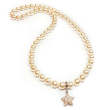 Swarovski gyöngy nyaklánc csillag alakú medállal- Creamrose - krém nyaklánc