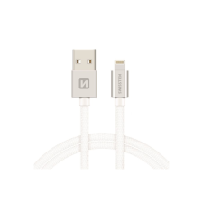 Swissten 71523203 Textile USB Type-A apa - Lightning apa Adat és töltő kábel - Fehér/Ezüst (1.2m) kábel és adapter