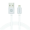 Swissten adat- és töltőkábel textil bevonattal, USB/lightning MFI, 1,2 m ezüst/fehér