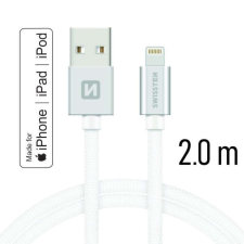 Swissten adat- és töltőkábel textil bevonattal, USB/lightning MFI, 2 m ezüst/fehér kábel és adapter