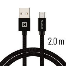 Swissten micro USB 2m, fekete kábel és adapter