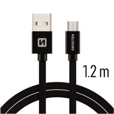Swissten textil adatkábel micro USB 1.2m fekete kábel és adapter