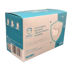 Szájmaszk Shield 3 rétegű prémium kék maszk 50 db dobozonként, sebészeti szájmaszk csomagban, orvosi maszk, orvosi szájmaszk