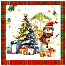  Szalvéta - Hóember karácsonyfával és csomagokkal papírárú, csomagoló és tárolóeszköz