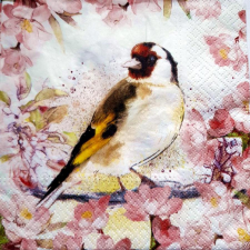  Szalvéta – madárka rózsaszín virágok között papírárú, csomagoló és tárolóeszköz