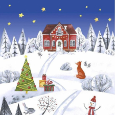  Szalvéta – rajzolt karácsonyi jelenet papírárú, csomagoló és tárolóeszköz