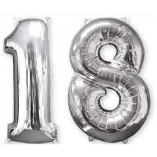 Szám Fólia lufi 18-as, Silver 66 cm party kellék