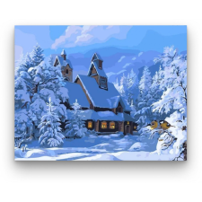 Számfestő Házikó a havas tájban - számfestő készlet kreatív és készségfejlesztő