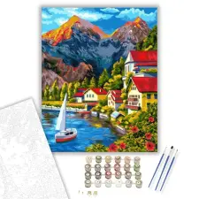 Számfestő.hu Alpesi táj - számfestő készlet – 60×70 cm (Keretre feszítve) kreatív és készségfejlesztő